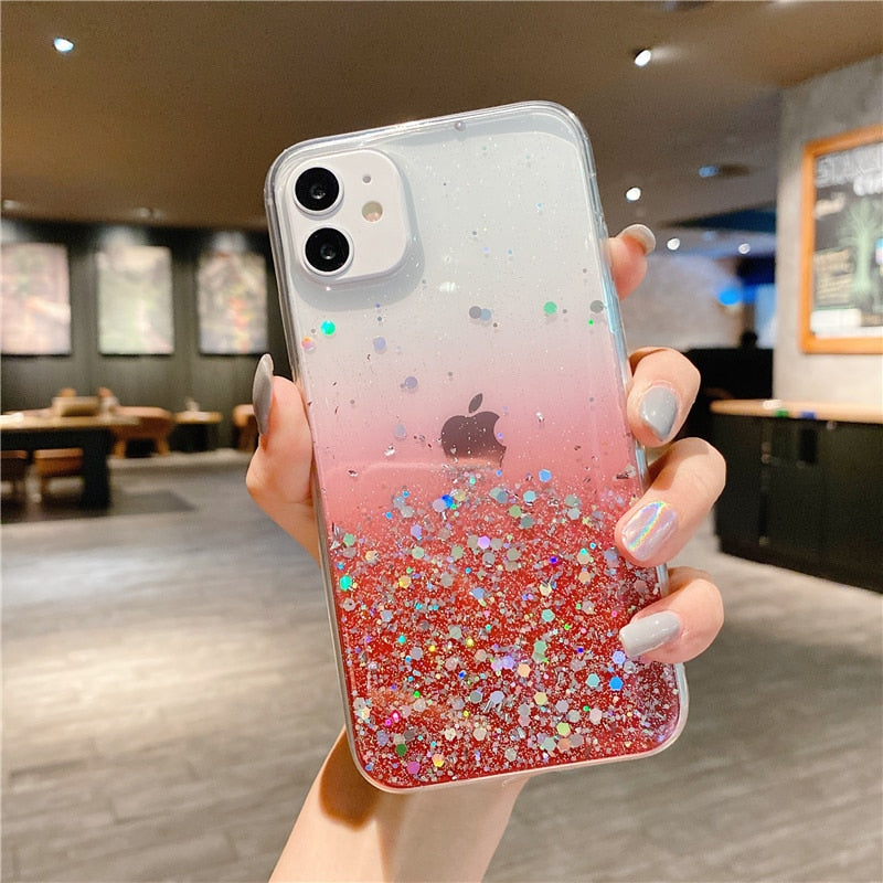 Capinha em Silicone Transparente Degrade com Glitter para iPhone Anova®