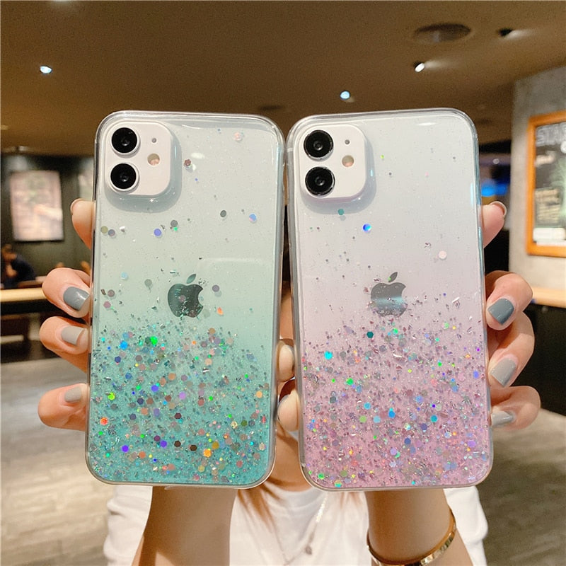 Capinha em Silicone Transparente Degrade com Glitter para iPhone Anova®